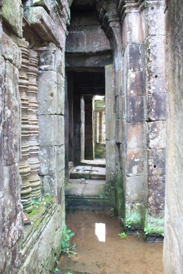 Water standing in the lower level of the temple.