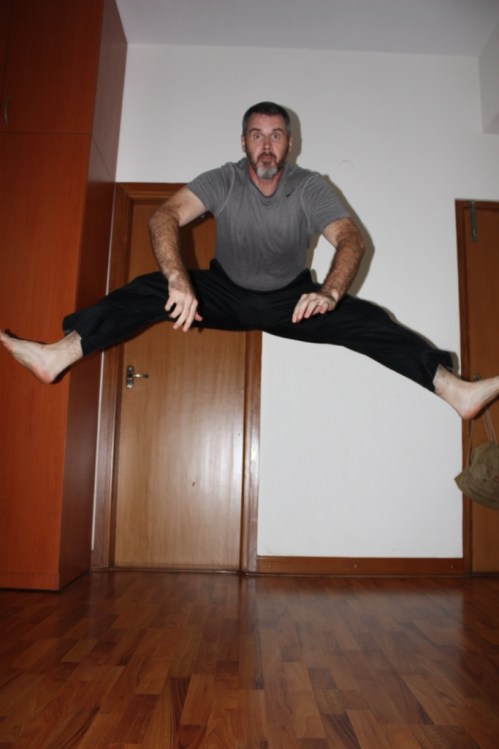 The split kick allows one to kick two opponents at once--as long as they aren't moving and are  perfectly spaced. However, it does require a multidimensional fitness that's beneficial for martial artists. (Which is why I can't do it well.)  