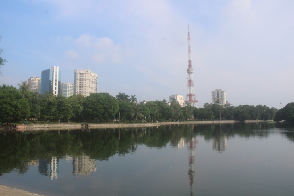 VTC Tower from Across Bay Mau Lake in Thong Nhat Park.