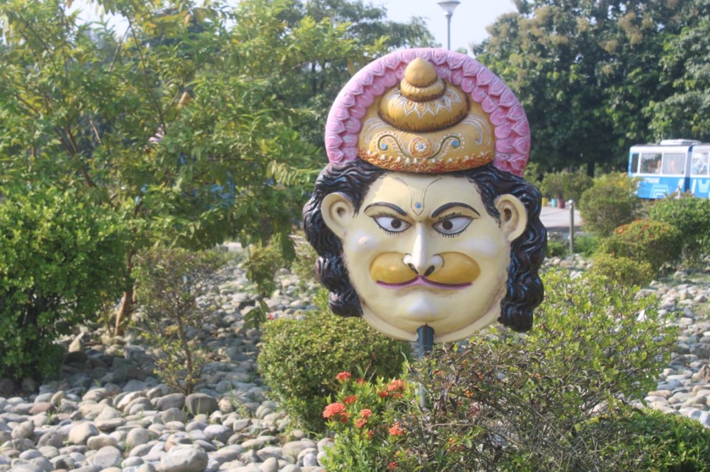 Hanuman Mask in the Mask Garden of Eco Park in Kolkata, India.