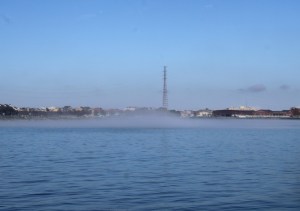 Fog on the Mississippi River in New Orleans.