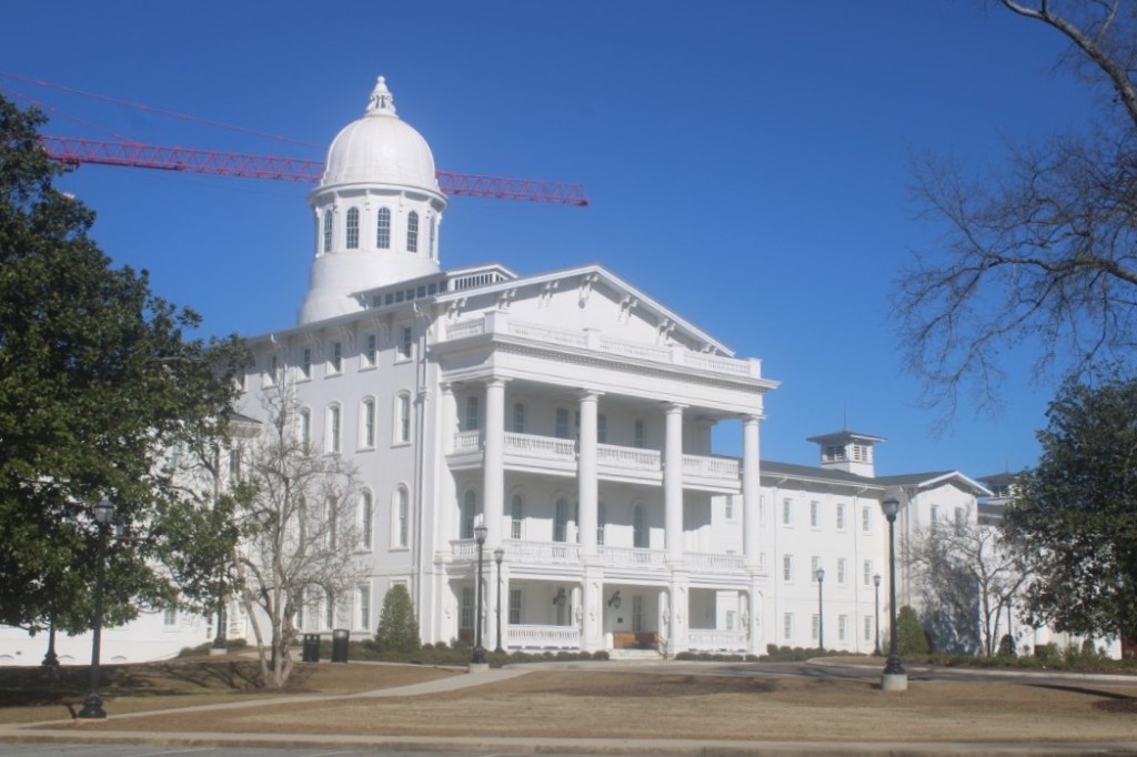 Angle shot of Randall Welcome Center on the campus of the University of Alabama in Tuscaloosa.