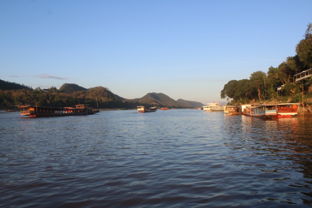 A photograph taken on the Mekong River as it flows past Luang Prabang in Laos. 