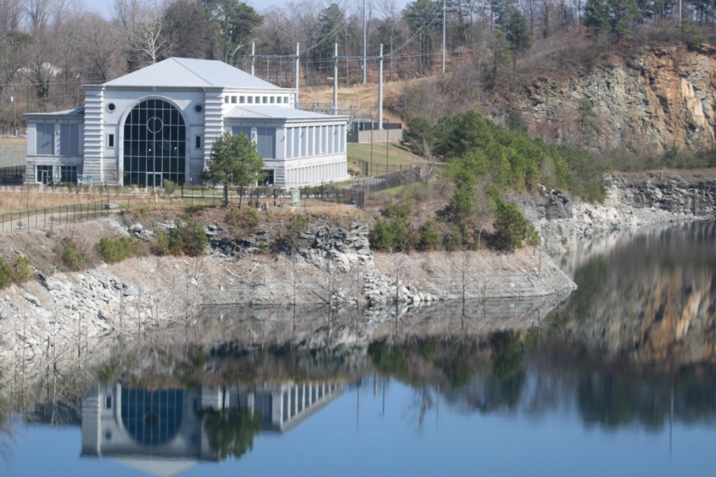 Photograph of the Bellwood Quarry Reservoir and the Shirley C. Franklin Pumping Station.