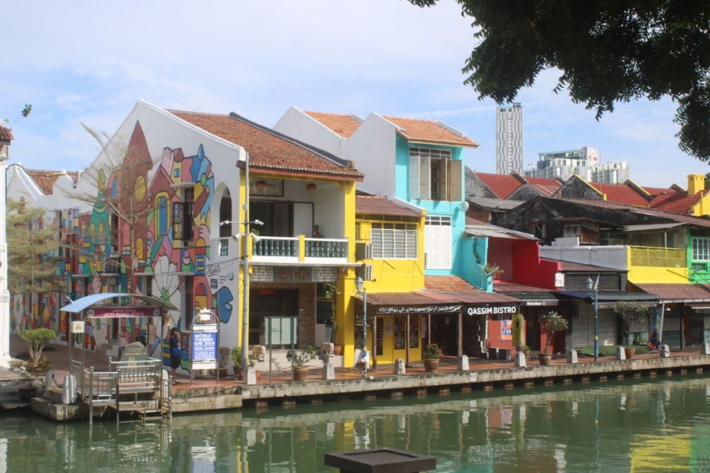 View of Malacca River from the east bank riverwalk. 