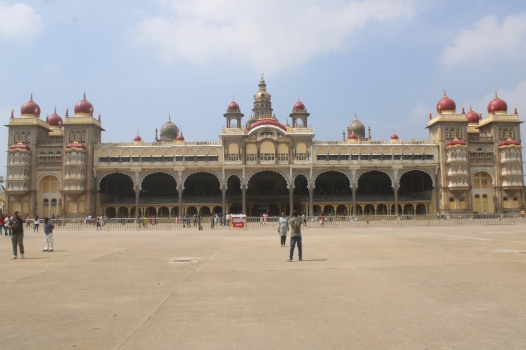 Photograph: Front-facing view of Mysore Palace in Karnataka, India.