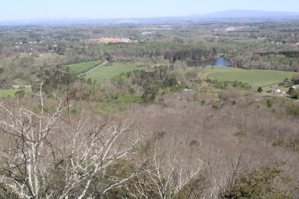 Photograph of the view from Indian Seats on Sawnee Mountain, near Cumming, Georgia.