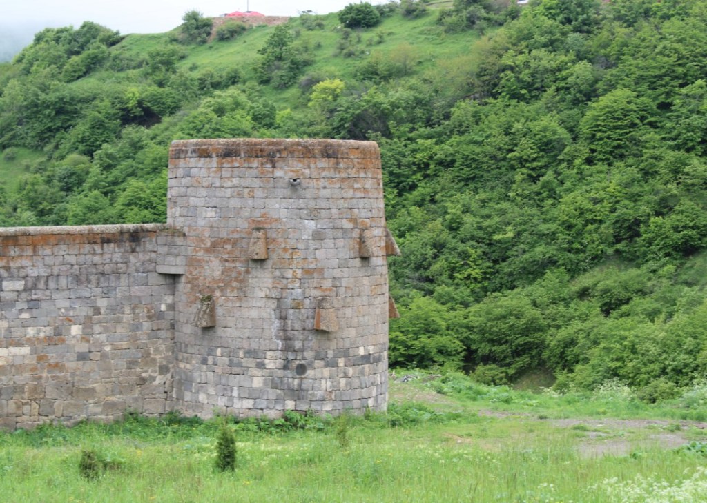 Photograph of fortification wall and landscape in Southern Armenia near Tatev.
