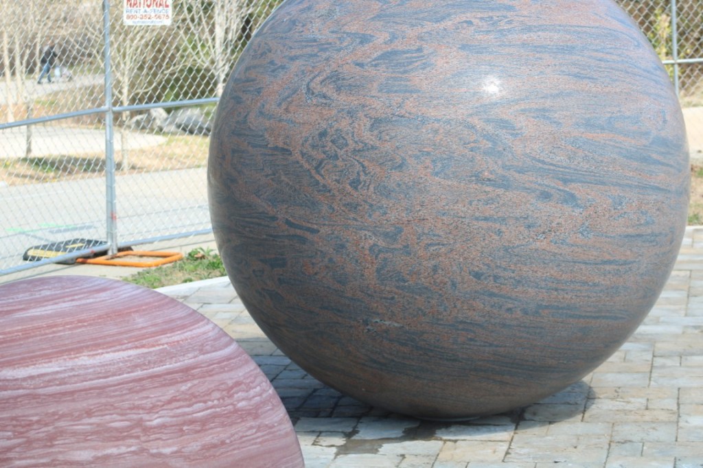 Photograph of orb sculptures in Atlanta's Westside Park.