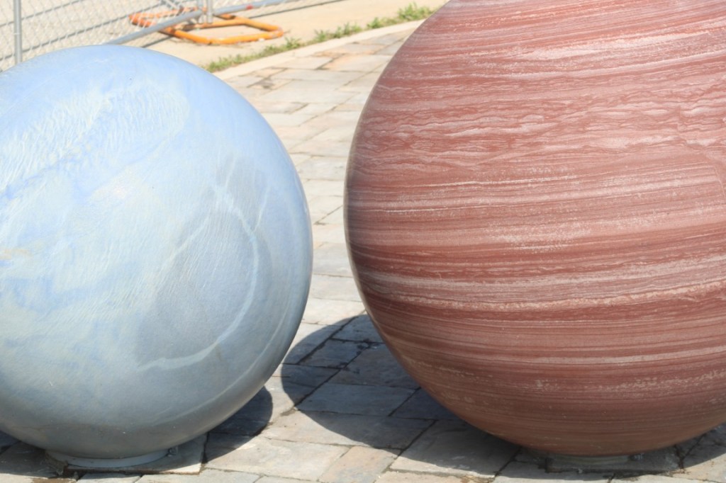 Photograph of orb sculptures in Atlanta's Westside Park.