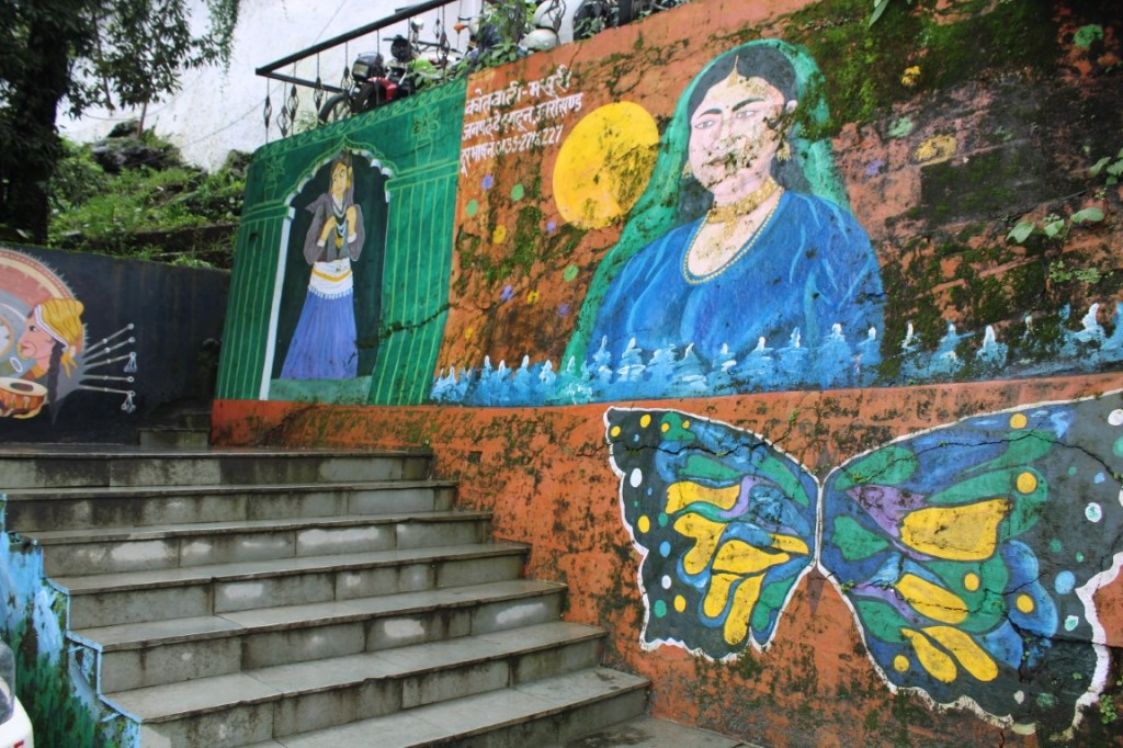 Photograph of wall murals in Mussoorie, India. 