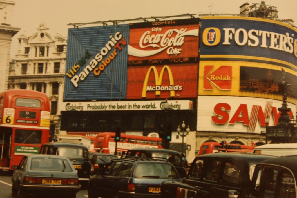 Photograph taken at London's Piccadilly Circus, Circa 1989.