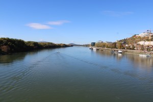 Photograph of the Danube River as it flows through Bratislava, Slovakia. 