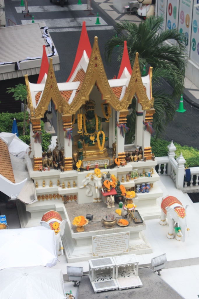 Amarin Plaza shrine near Chit Lom Metro Station in Bangkok, Thailand.