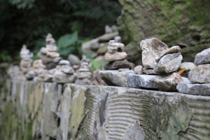 Photograph of cairns along the trail of the Taroko Gorge hike in Taiwan.