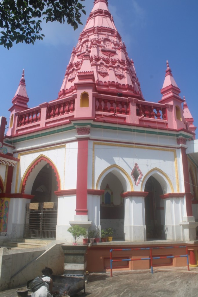 Photograph of a pink-topped temple in the Shri Jaganath Mandir Temple complex in Agartala, Tripura, India.