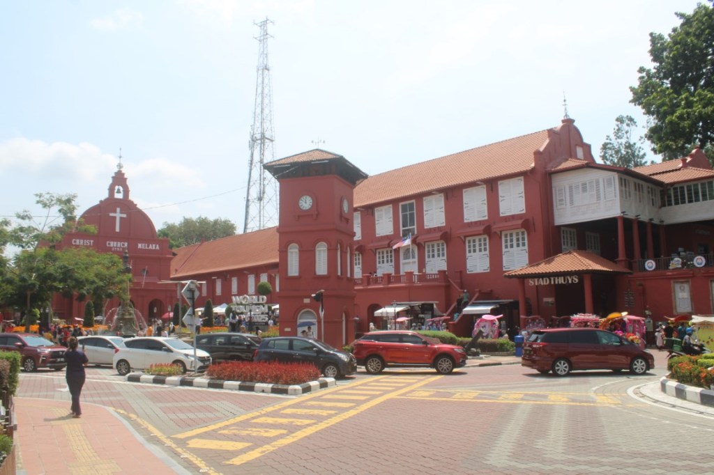 Photograph of Stadthuys and Christ Church Melaka (i.e. Dutch Square) in Malacca, Malaysia.