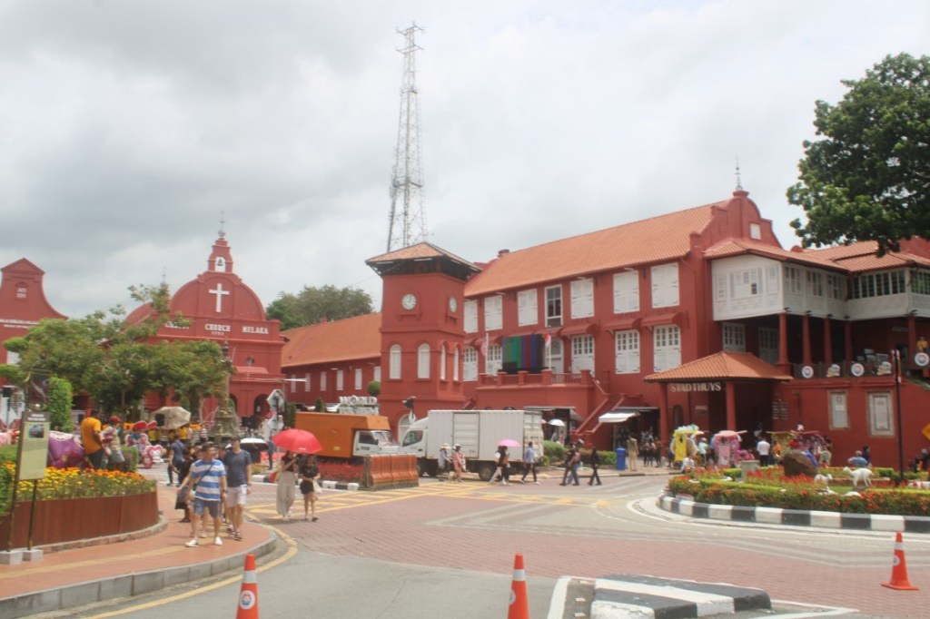 Photograph of Stadthuys and Christ Church Melaka (i.e. Dutch Square) in Malacca, Malaysia.