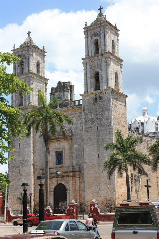 Photograph of the Iglesia de San Servacio, a Catholic church in Valladolid, Mexico that was rebuilt in the 1700's from its original founding in  1545.
