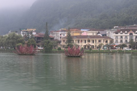 Photograph of Sa Pa Lake on a dreary morning. Taken from Xuan Vien toward Ngu Chi Son.