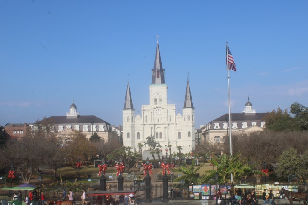 Photograph of St. Louis Cathedral across Jackson Square in New Orleans.