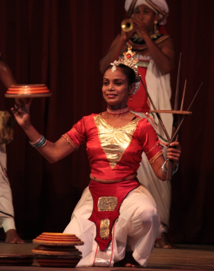 Photograph of a plate-spinner at the Kandyan Culture Centre in Kandy, Sri Lanka.