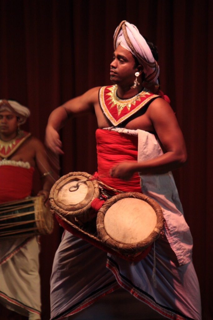 Photograph of a drummer at the Kandyan Cultural Centre in Kandy, Sri Lanka.