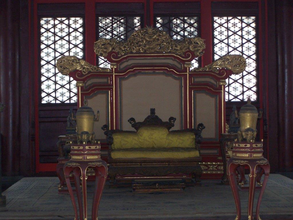 Photograph of a throne in the Forbidden City of Beijing.