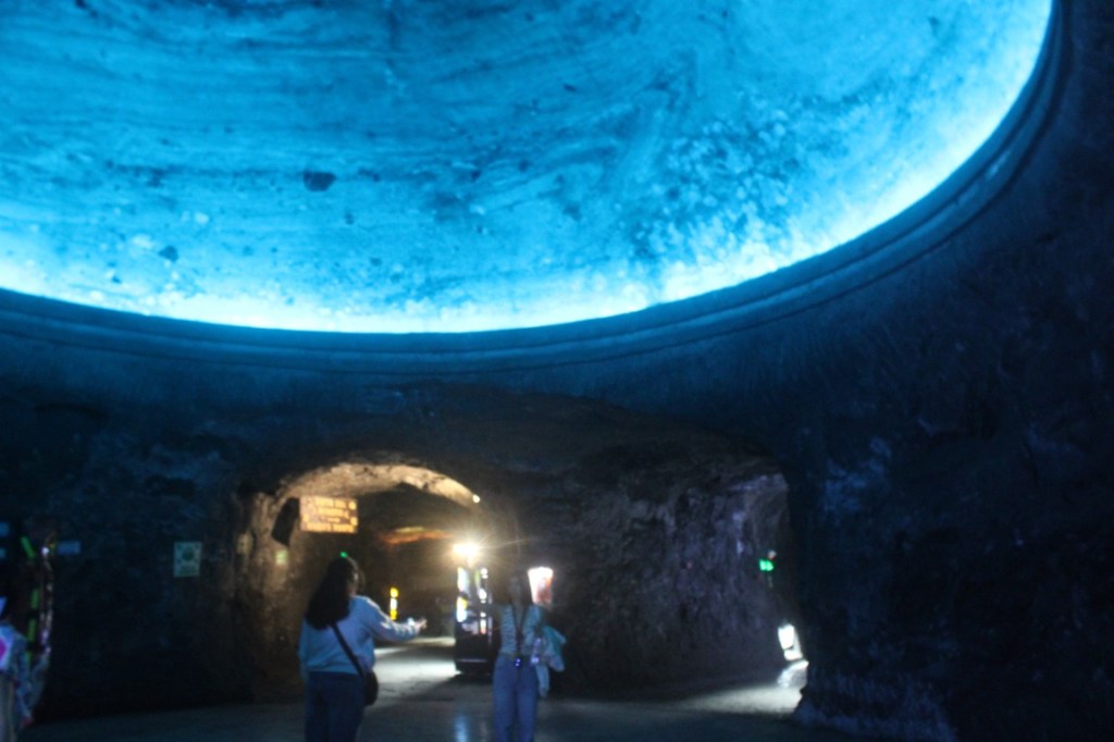Photograph of a blue dome inside the Salt Cathedral of Zipaquira, Colombia.