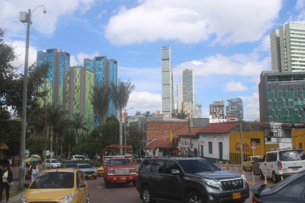 Photograph taken in Bogota with skyline and traffic.