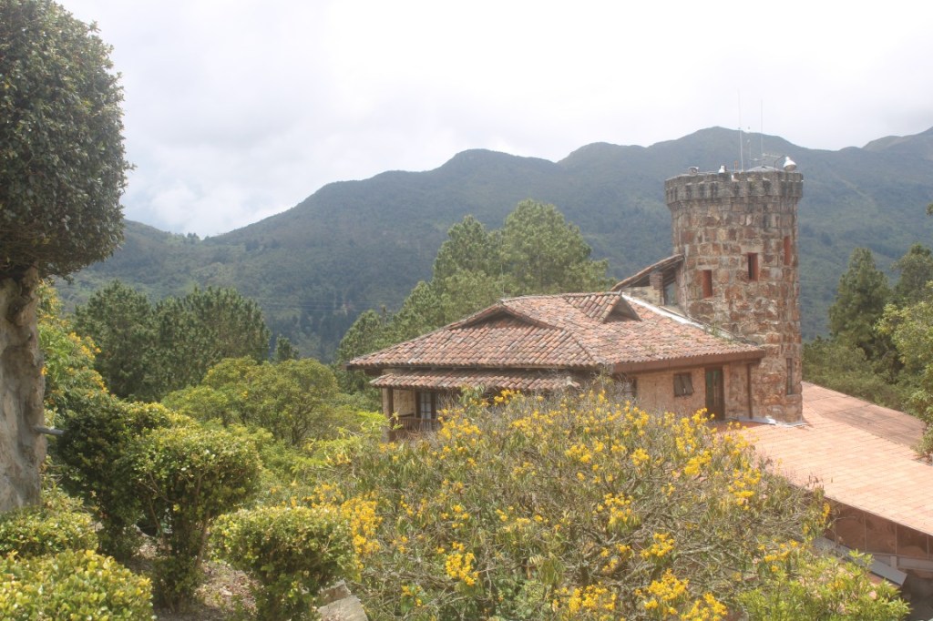Photograph of the castle-like top of the upper funicular station at Monserrate.