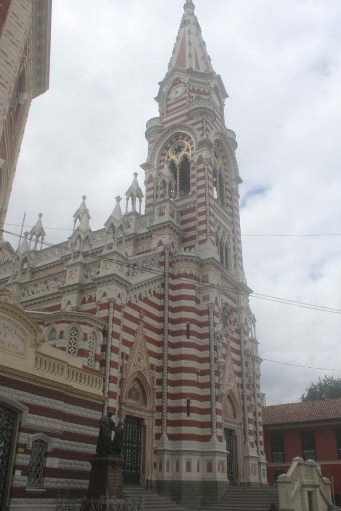 Photograph of the front of Santuario Nuestra Señora del Carmen in Bogota, Colombia.