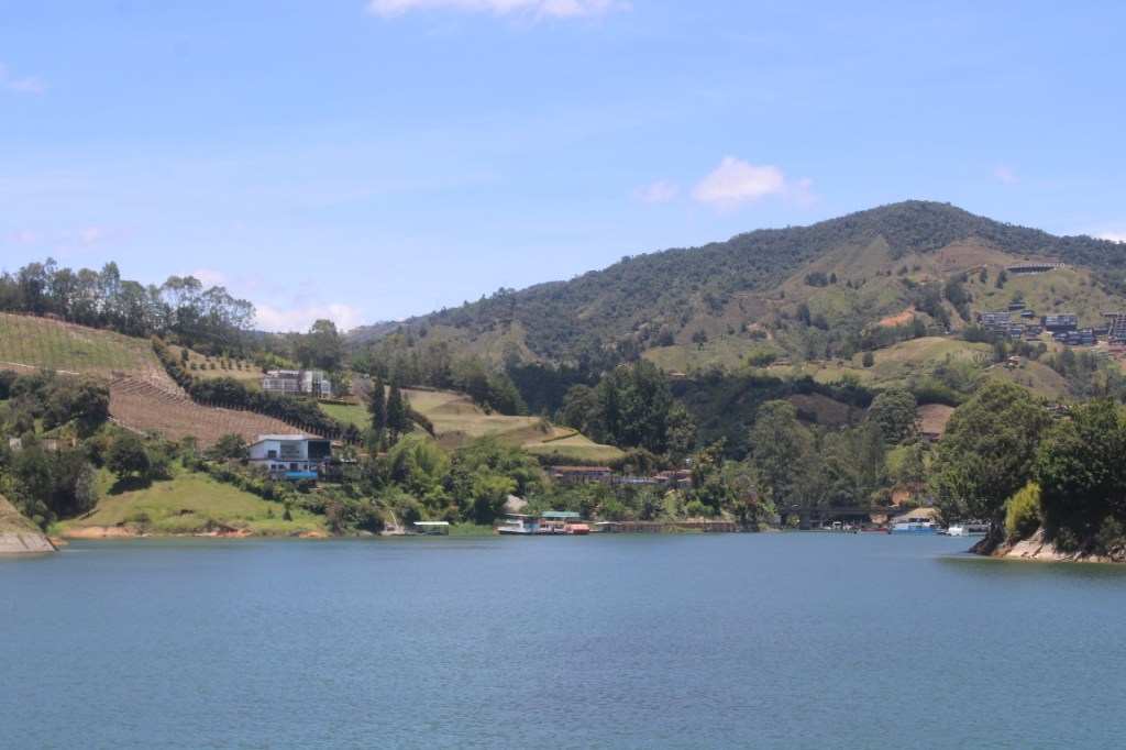 Photograph taken from a boat on El embalse Peñol-Guatapé (the reservoir lake near Guatape) in Antioquia, Colombia.