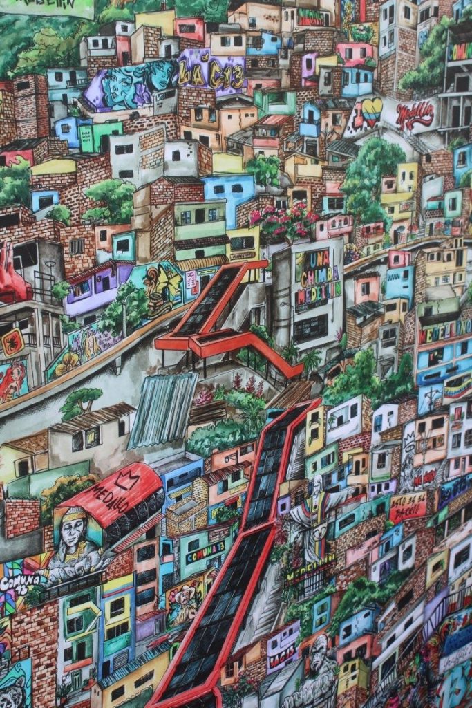 Photograph of a mural map of Comuna 13.