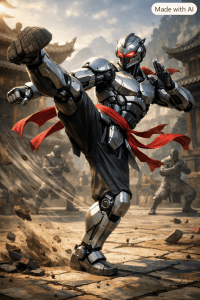 Image generated by CoPilot from the prompt: "Draw me a Kung Fu Robot."